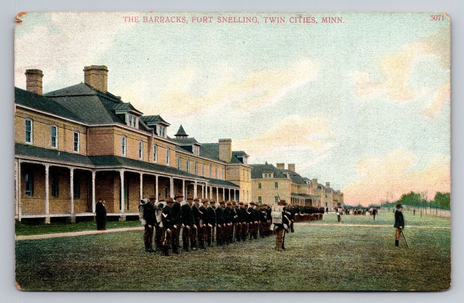 1910 US Army Troops at Barracks,Fort Snelling,Twin Cities Minnesota MN Postcard