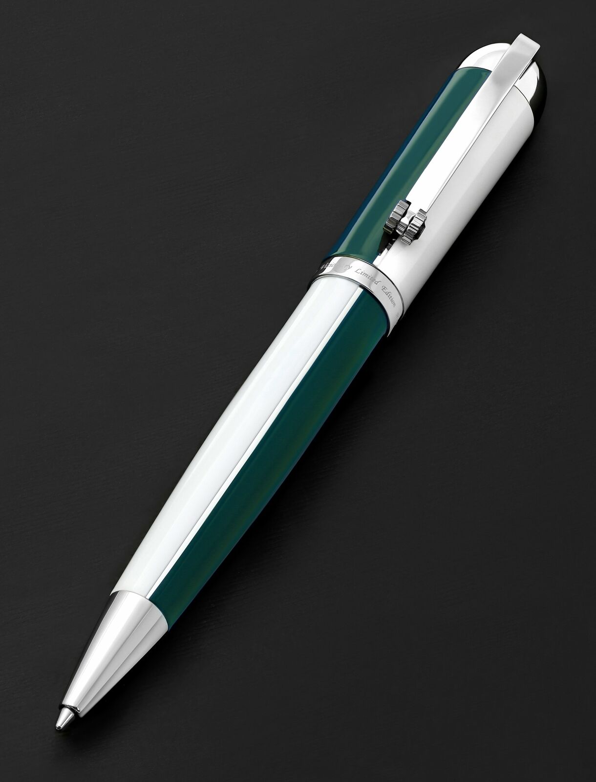 Xezo Visionary Teal Green & White Enamel Ballpoint Pen. Handmade. LE 500