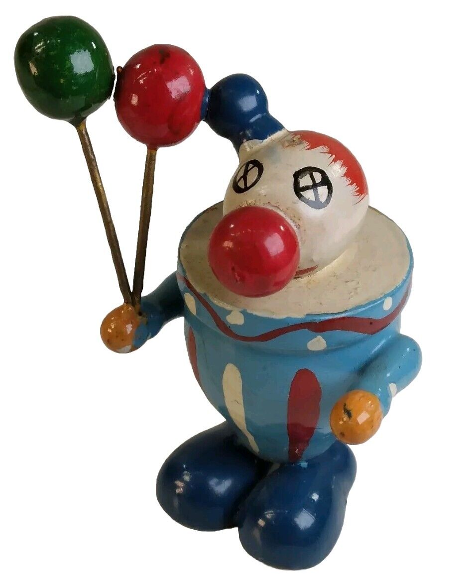 Wooden Vintage Clown Balloons Hand Painted Happy Birthday Collectible 