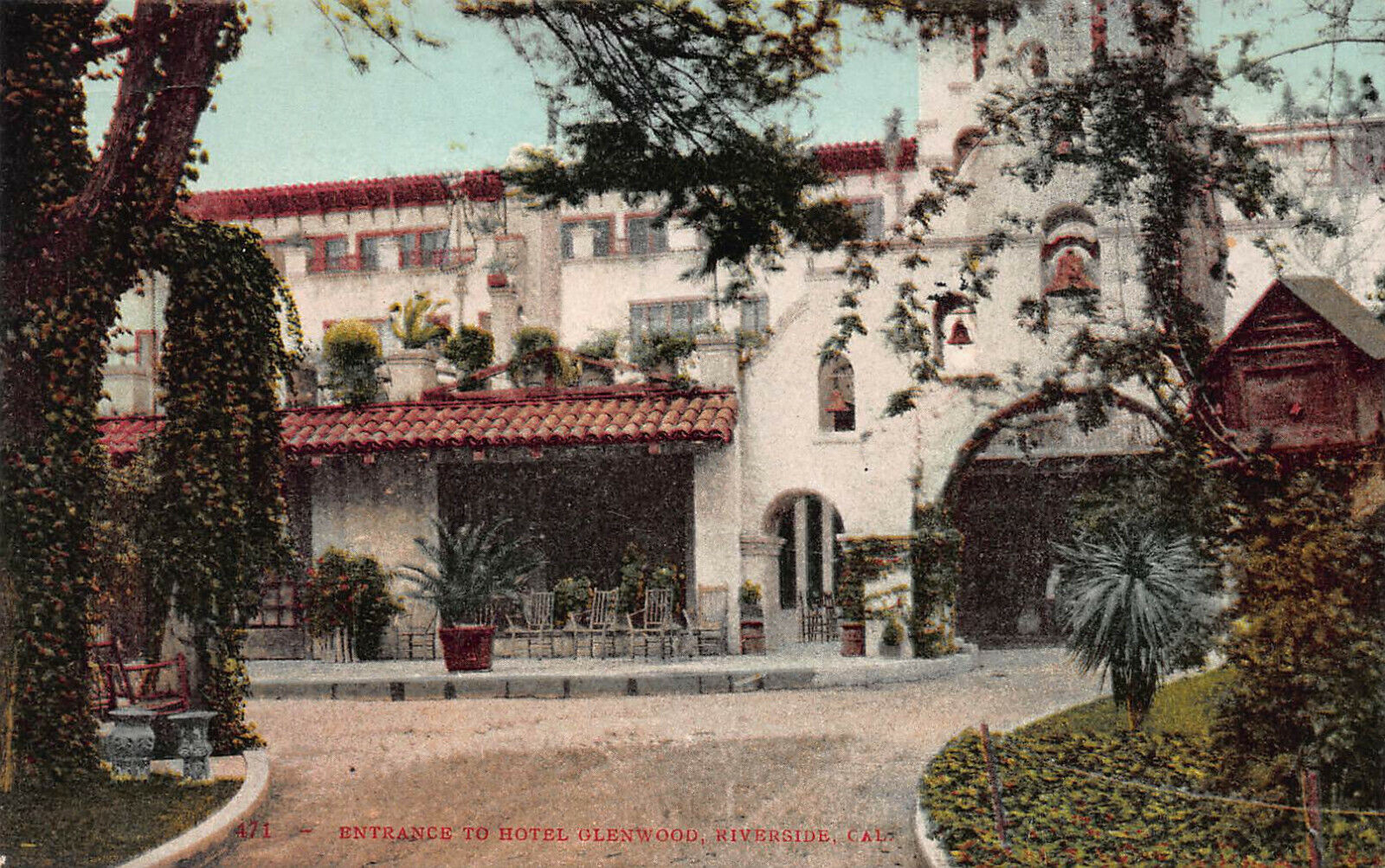 Entrance to Hotel Glenwood, Riverside, California, Early Postcard, Unused 
