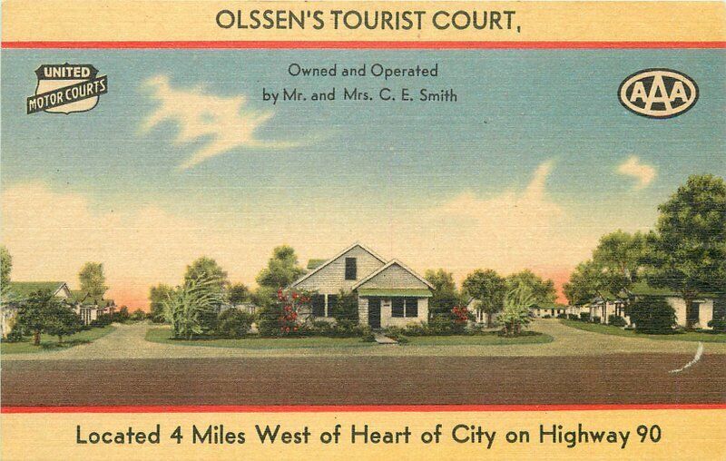 Mobile Alabama Olssen\'s Tourist Court roadside MWM linen 1930s Postcard 20-5230