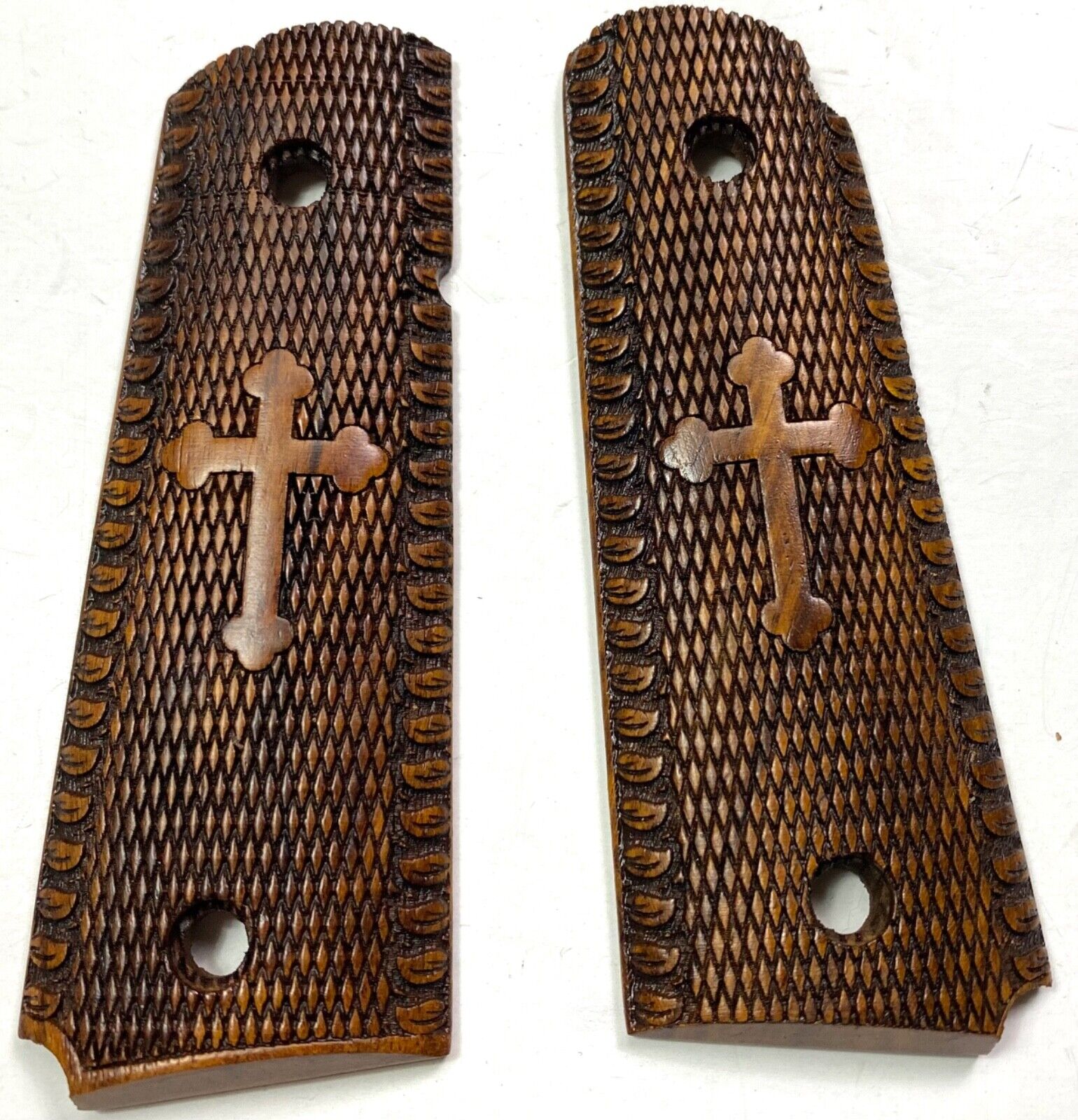 WWII WWI US ARMY COLT M1911 M1911A1 .45 WOODEN PISTOL GRIPS-CROSS DESIGN