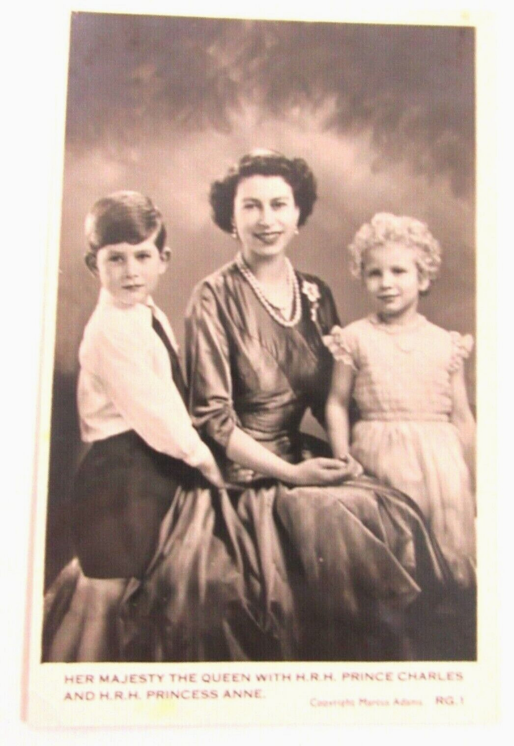 Queen Elizabeth II w Young HRH Prince Charles HRH Princess Anne Real Postcard