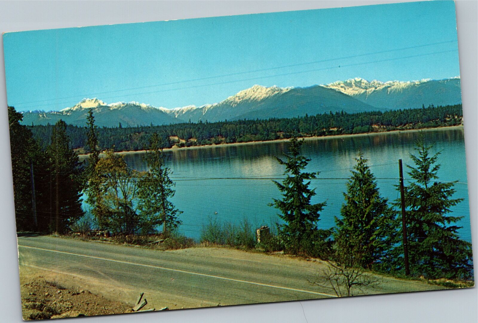 Postcard WA Snow-Capped Olympic Mountains view from Hood canal