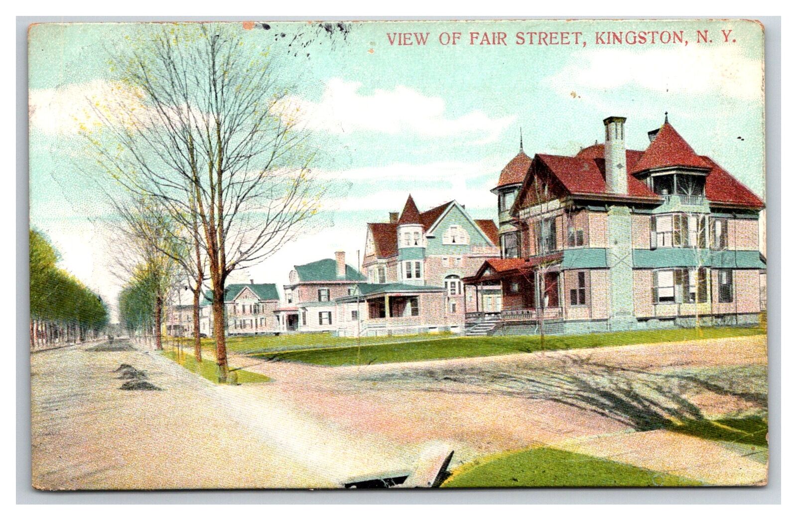KINGSTON New York 1908c ~ Fair st. Historic homes on Dirt road