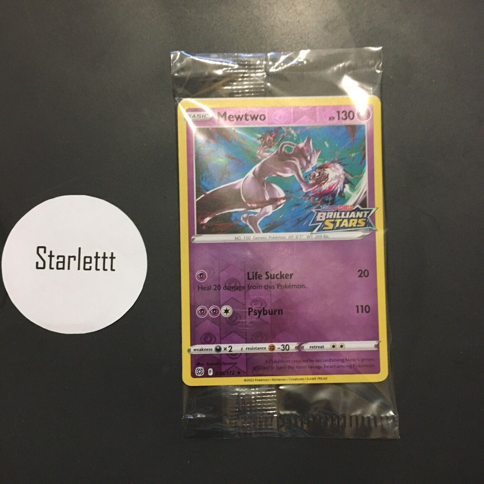 Stamped Mewtwo 056/172 Reverse Holo Brilliant Stars Pokemon Card Sealed Promo x1