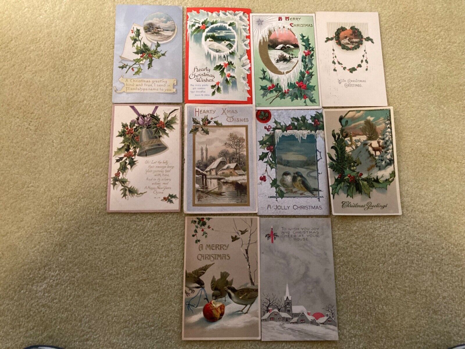 LOT OF 10 VINTAGE ANTIQUE POSTCARDS CHRISTMAS 1908-1914 in Clear Sleeves