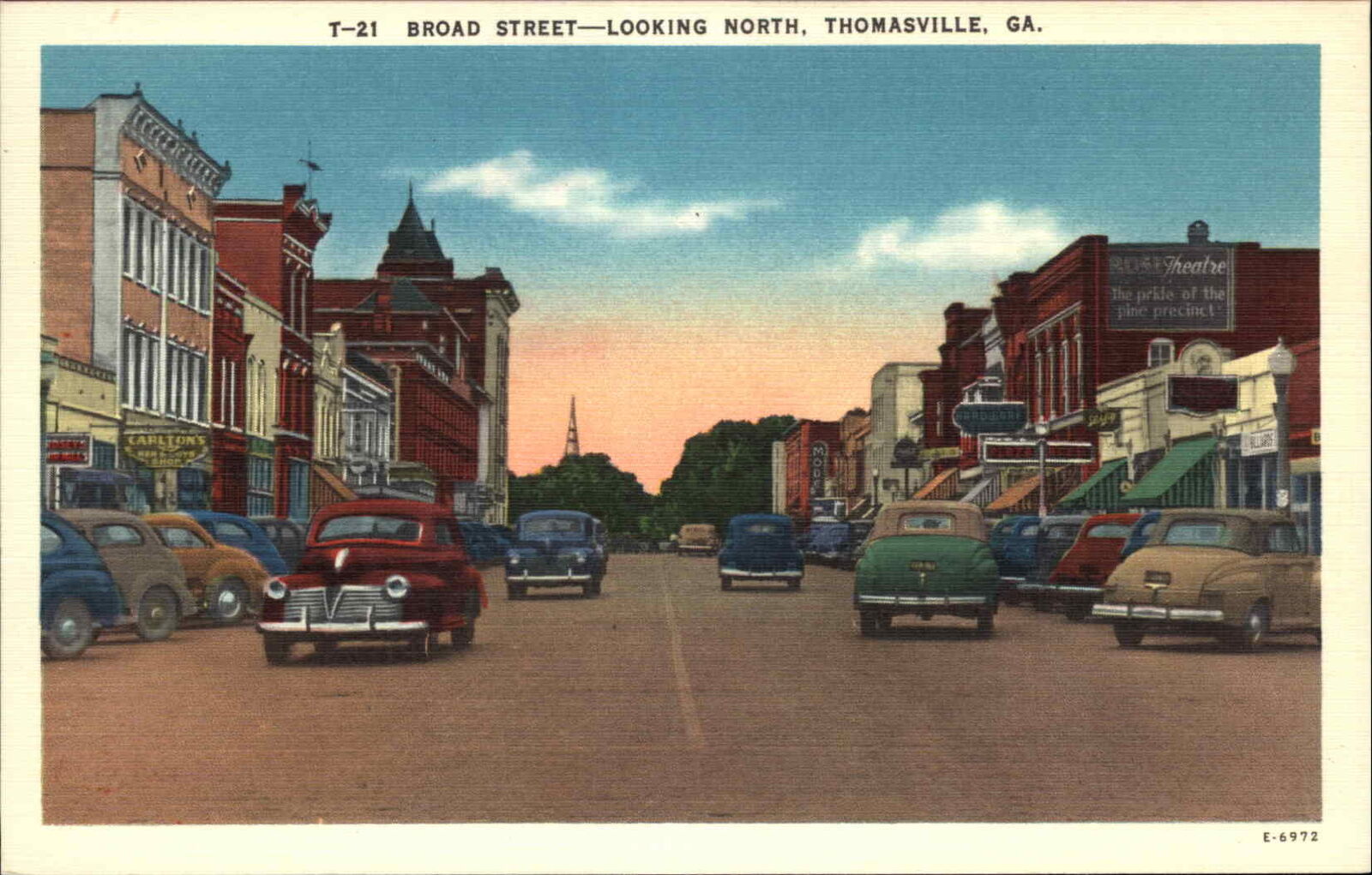 Thomasville Georgia GA Broad Street Scene Linen Vintage Postcard