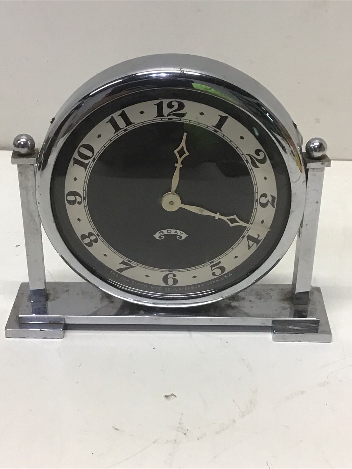 1930 Art Deco 8 Days Table Clock The Lux Clock Mfg. Co. Waterbury Conn. Working