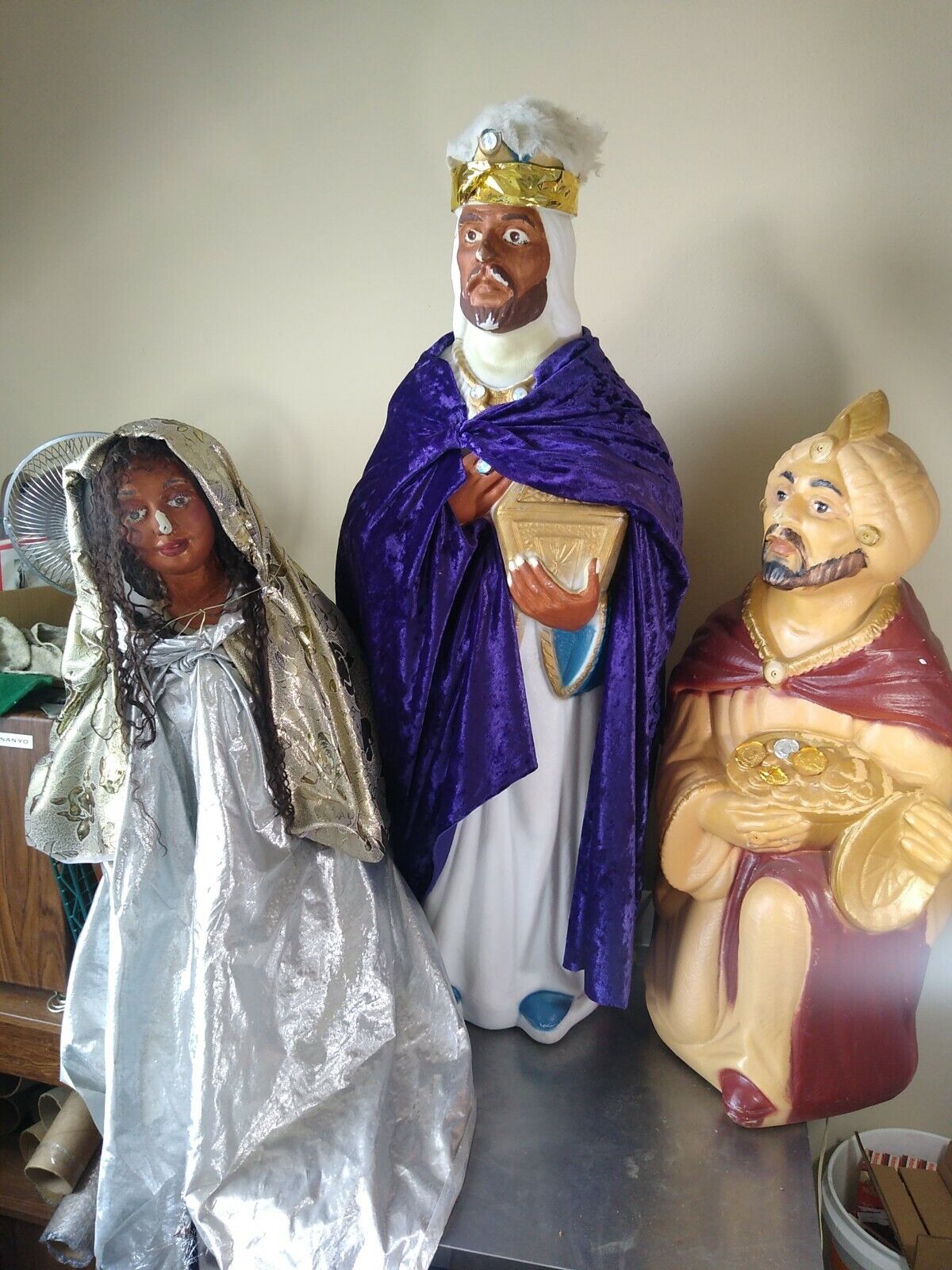 Vintage Foam Blow Mold Nativity 3 Piece Set Three King Wiseman 36\