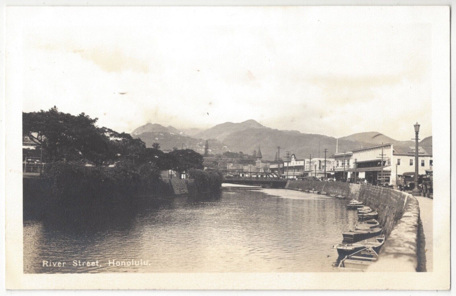 1930's Honolulu, Oahu, Hawaii - REAL PHOTO River Street - Vintage Postcard