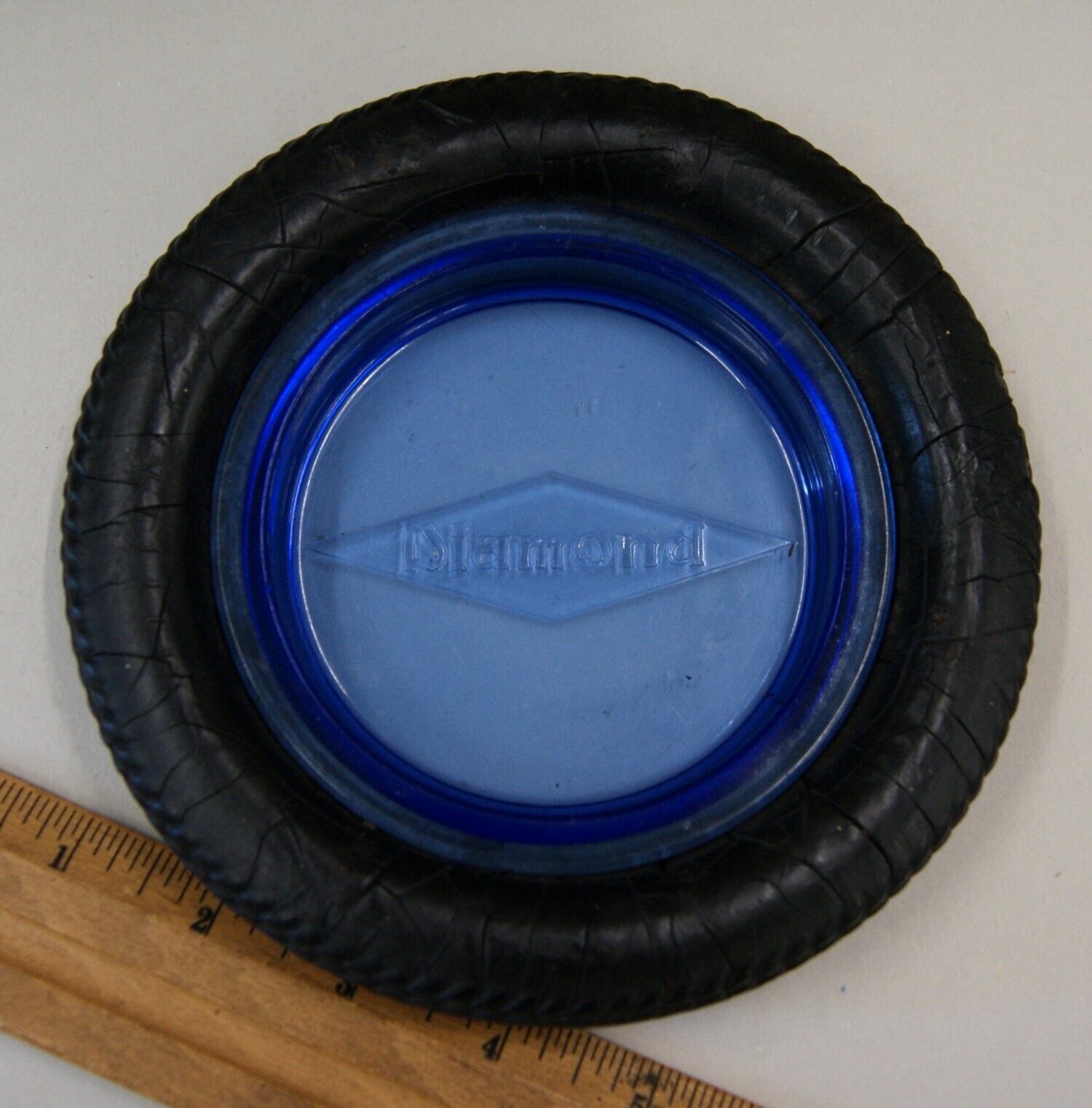 Diamond Balloon Rubber Tire Advertising Cobalt Blue Glass Ashtray, SH6019
