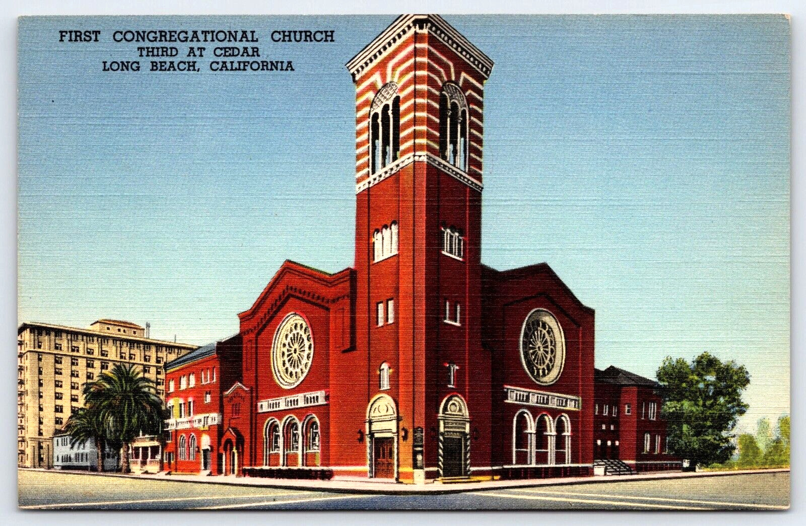 Original Vintage Antique Postcard First Congregational Church Long Beach, CA