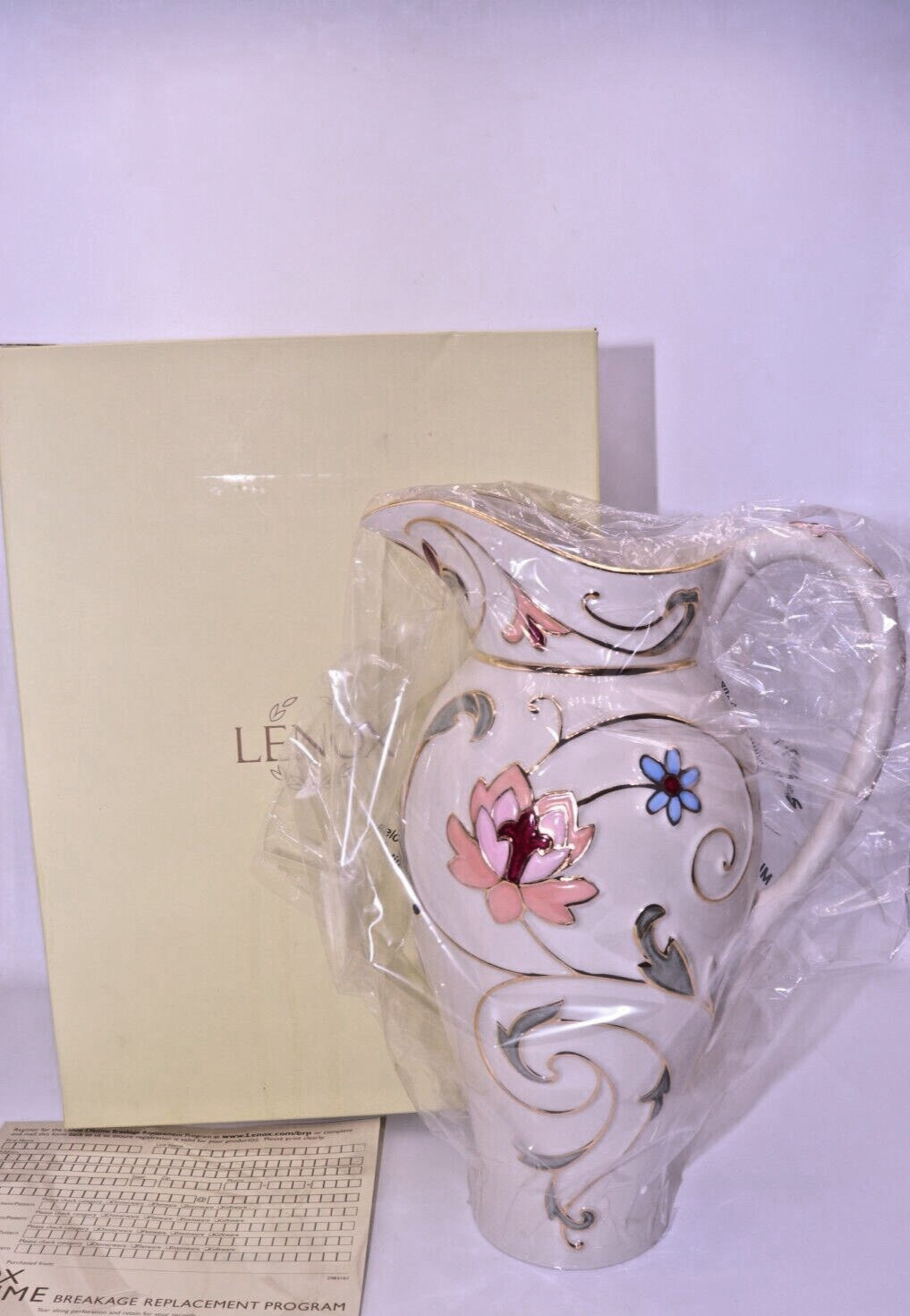 New In Box Lenox Gilded Garden Floral Pitcher  #771566 ~ 10 Inches