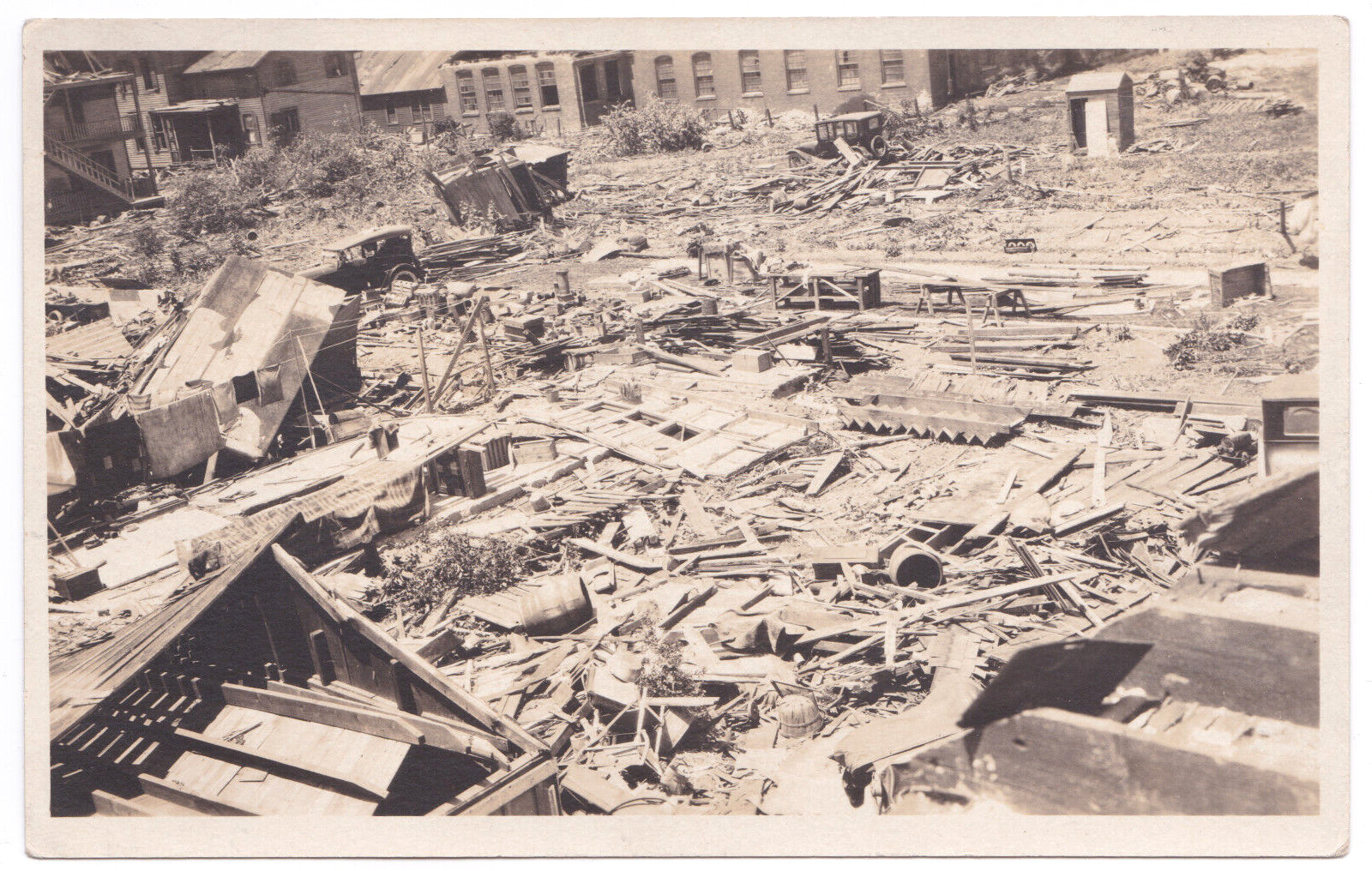 Lorain Ohio Source c. 1924 Tornado Damage Debris Cars Buildings Toy Car  RPPC
