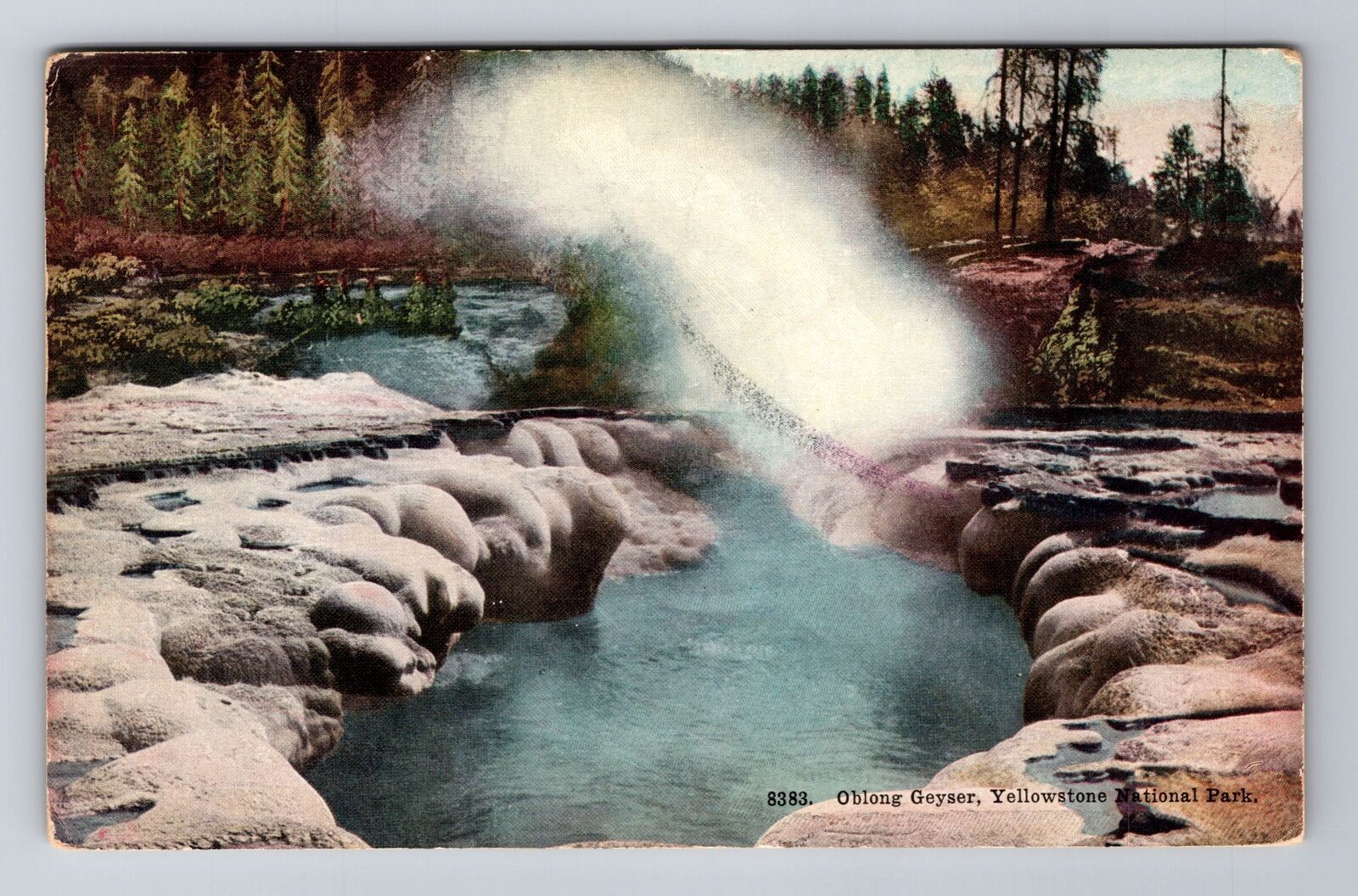 Yellowstone Natl Park WY-Wyoming, Oblong Geyser, Antique Vintage Postcard