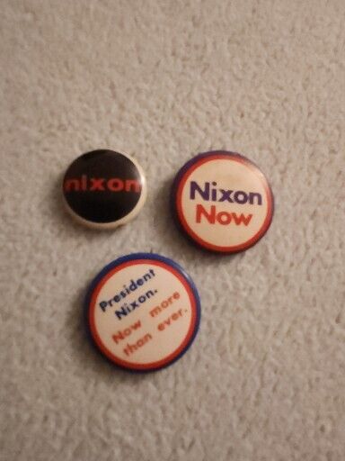 Vintage Lot of 3 Nixon Pinbacks Pins Nixon Now Now More Than Ever 
