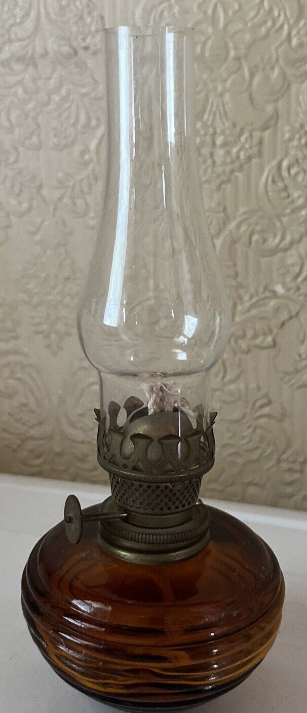 Miniature Mini Hurricane Glass Oil Lamp Green Kerosene Vintage Japan 8”
