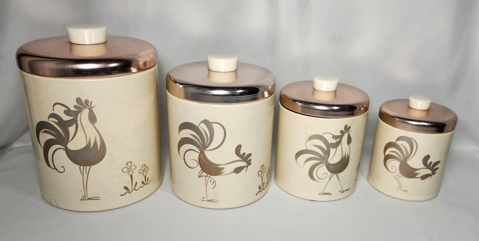 Ransburg Metal Canister Set 4 Chicken Rooster Vintage  Indianapolis Copper USA