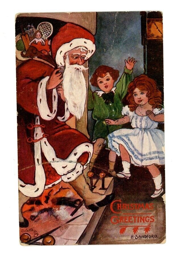 1907 Oilette Santa Christmas Postcard Tuck Claus Raphael H Sandford Toys Kids