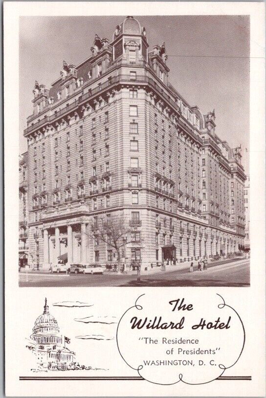 Vintage Washington, D.C. Postcard THE WILLARD HOTEL Street View / c1940s Unused
