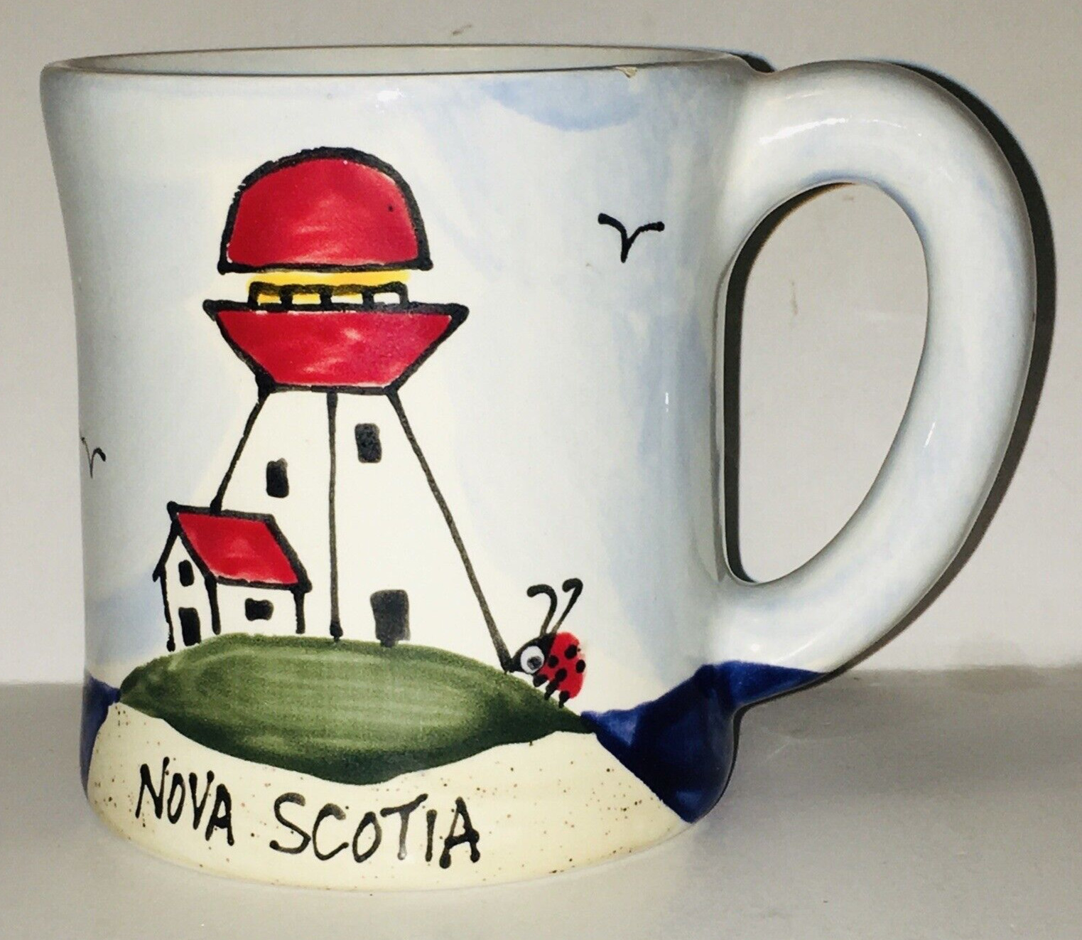 Nova Scotia Lighthouse Lady Bug Haven NS Hand Panted Pre-owned mug