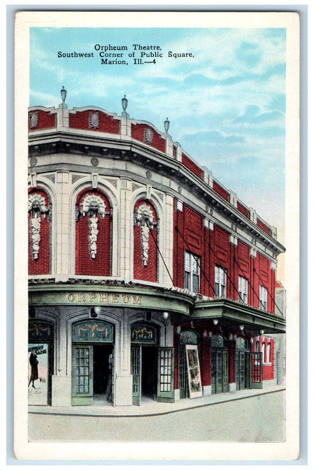 c1920\'s Orpheum Theatre Southwest Corner Of Public Square Marion IL Postcard