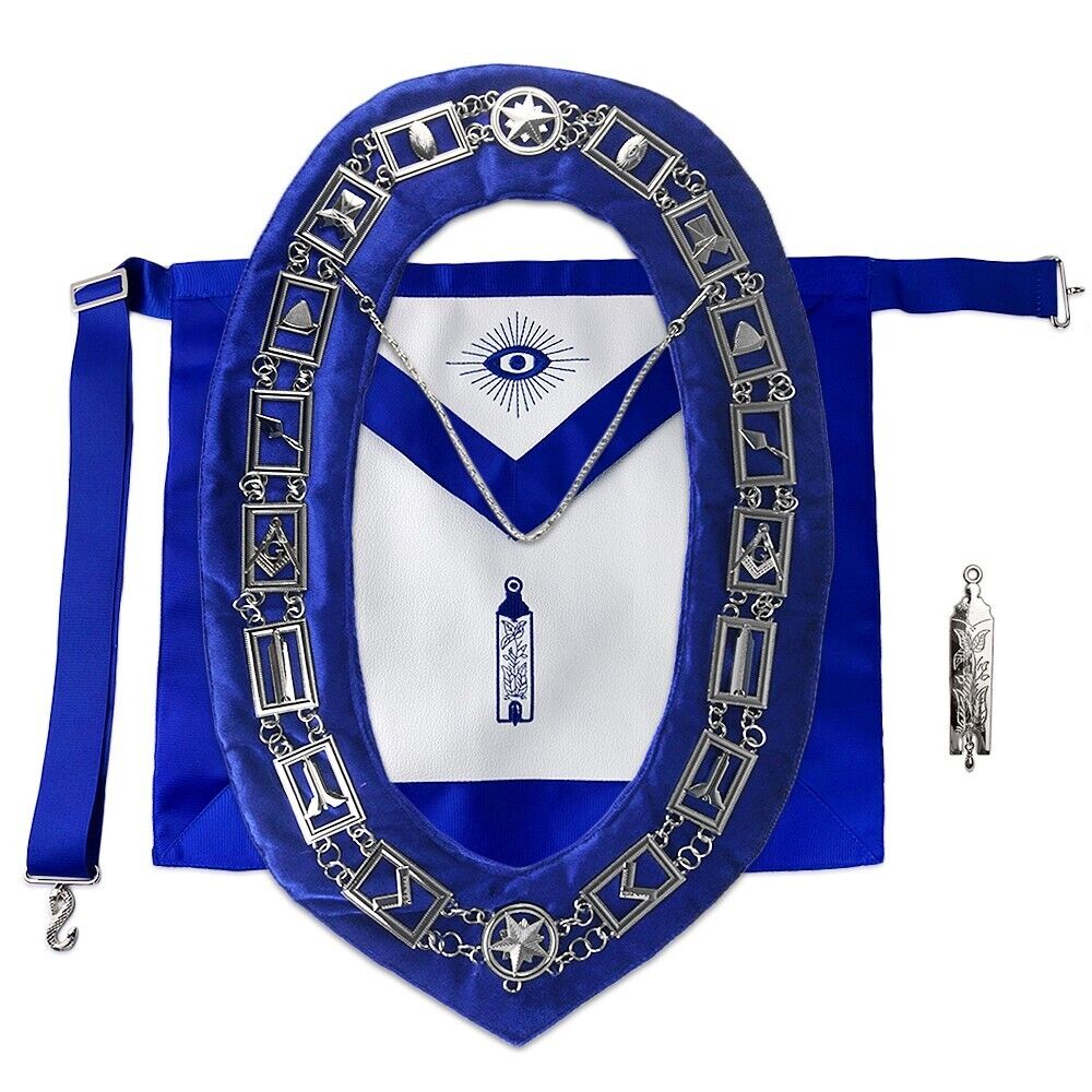 Masonic Regalia Set Blue Lodge Junior Warden Apron & Working Tools Collar Chain