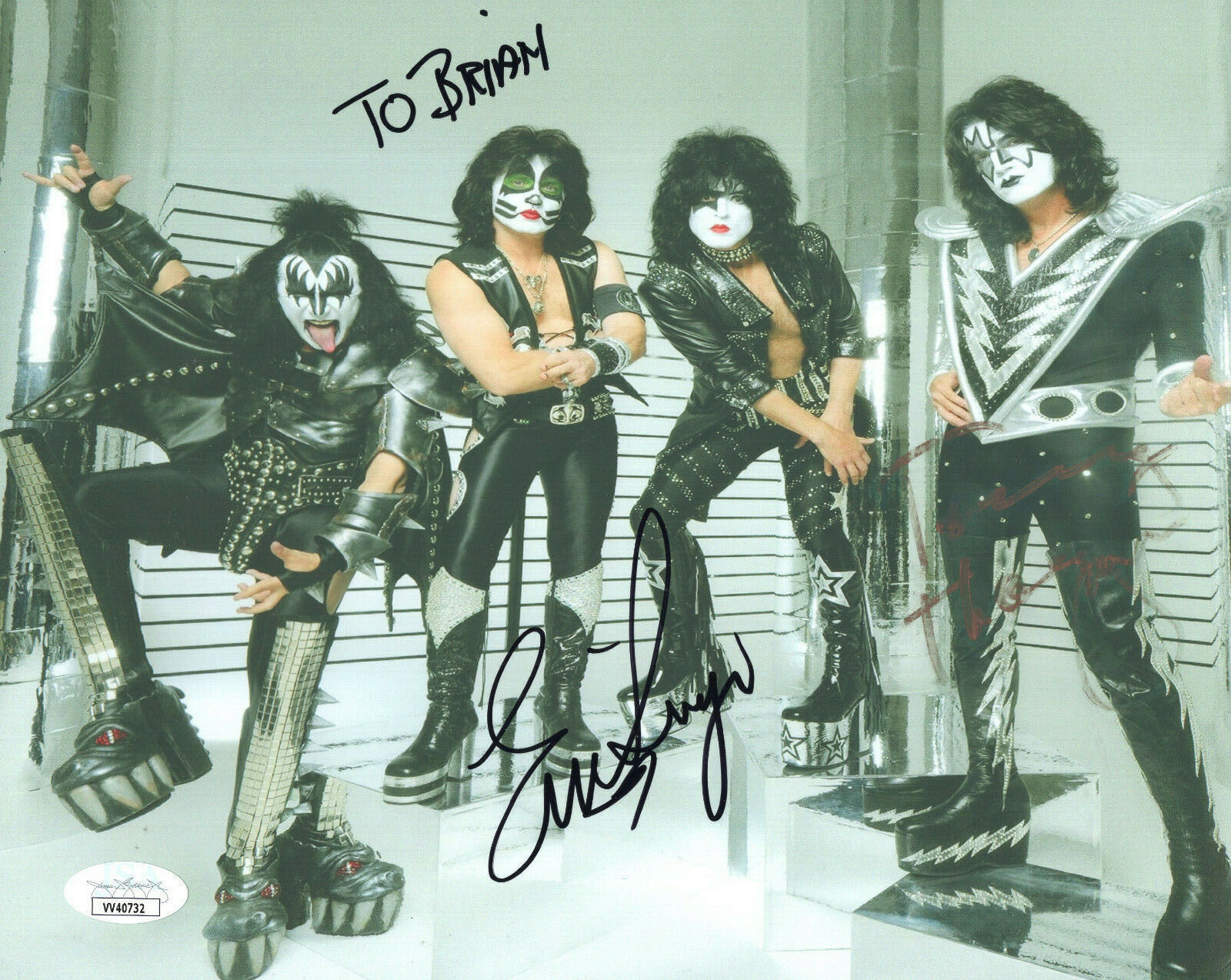 TOMMY THAYER+ERIC SINGER authentic hand signed 8x10 photo   KISS  JSA   To Brian