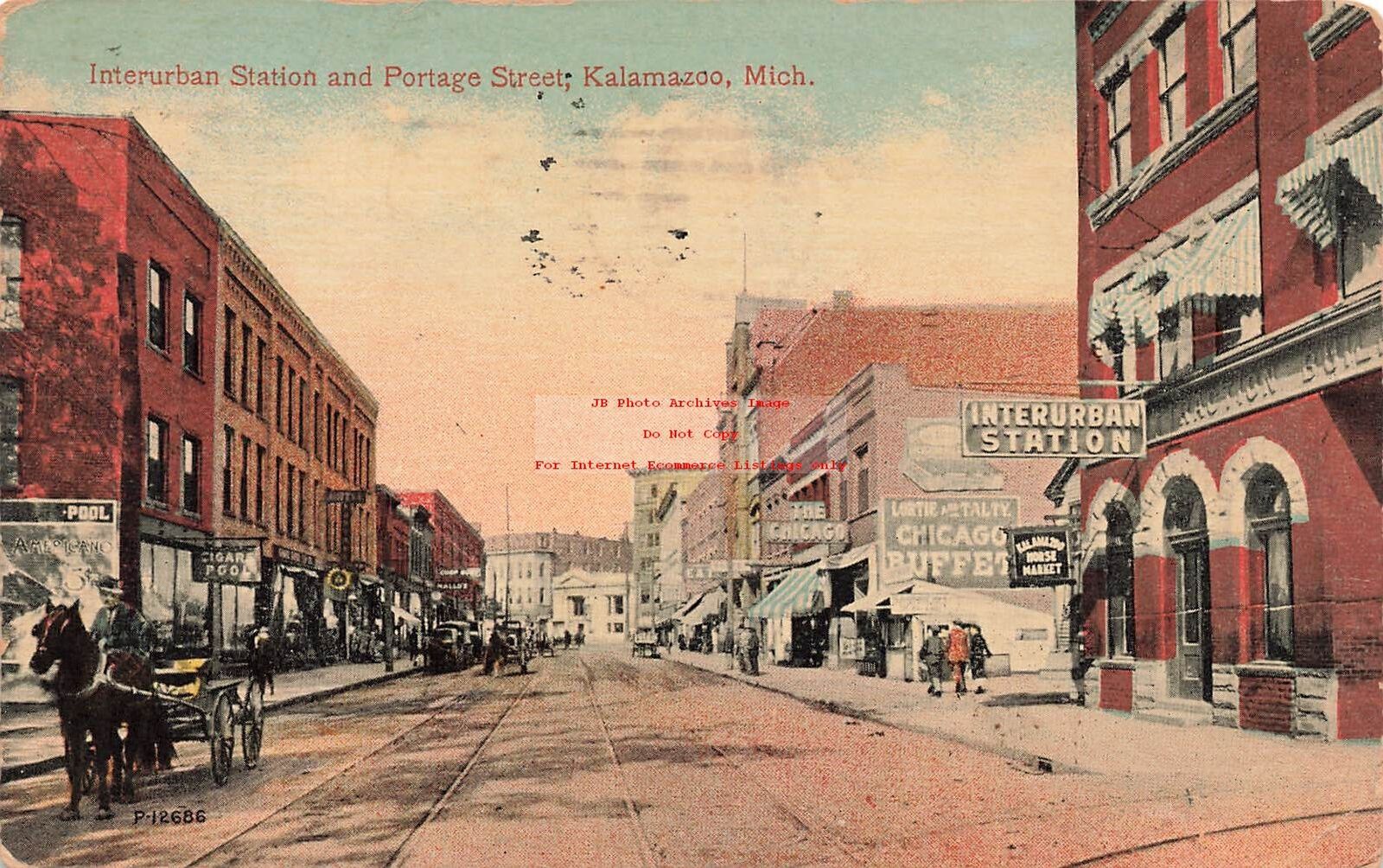 MI, Kalamazoo, Michigan, Interurban Station, Portage Street, 1914 PM, No P12686