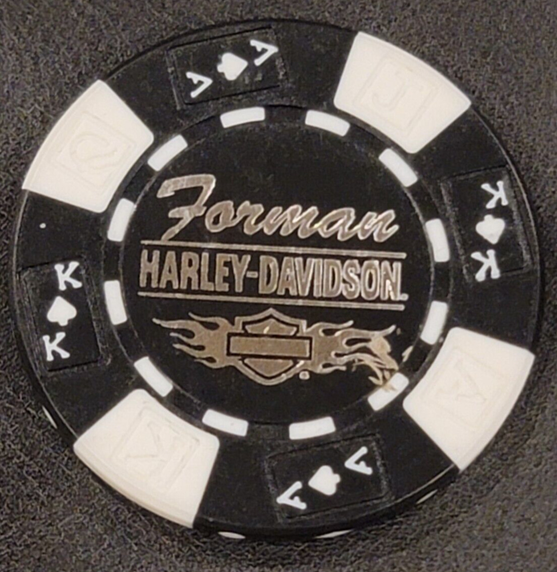 FOREMAN HD ~ OKLAHOMA (Black AKQJ) Harley Davidson Poker Chip