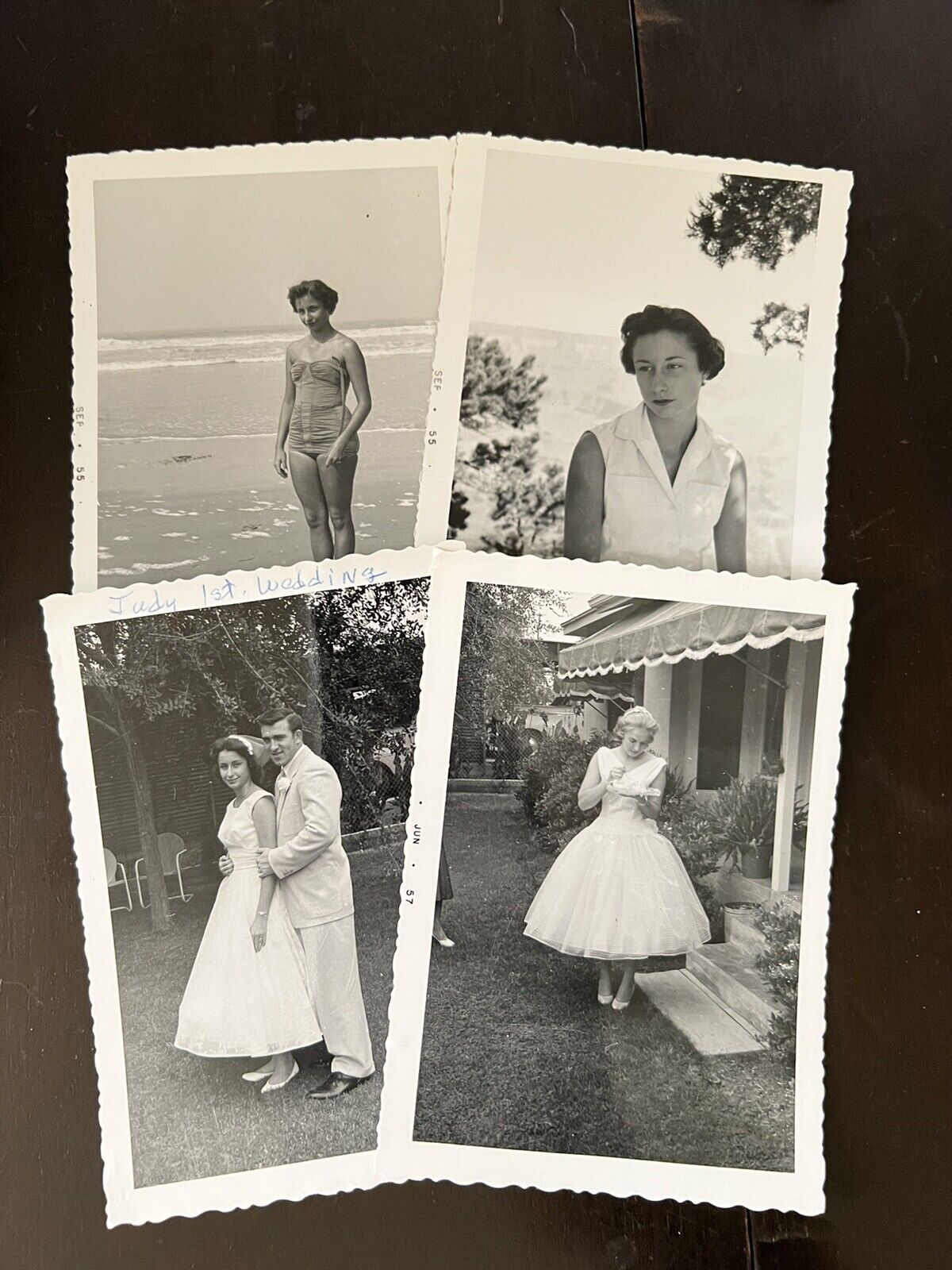 VTG 1955-57 Lot Of Four Photos Identified JUDY Swimsuit & First Wedding Fashion