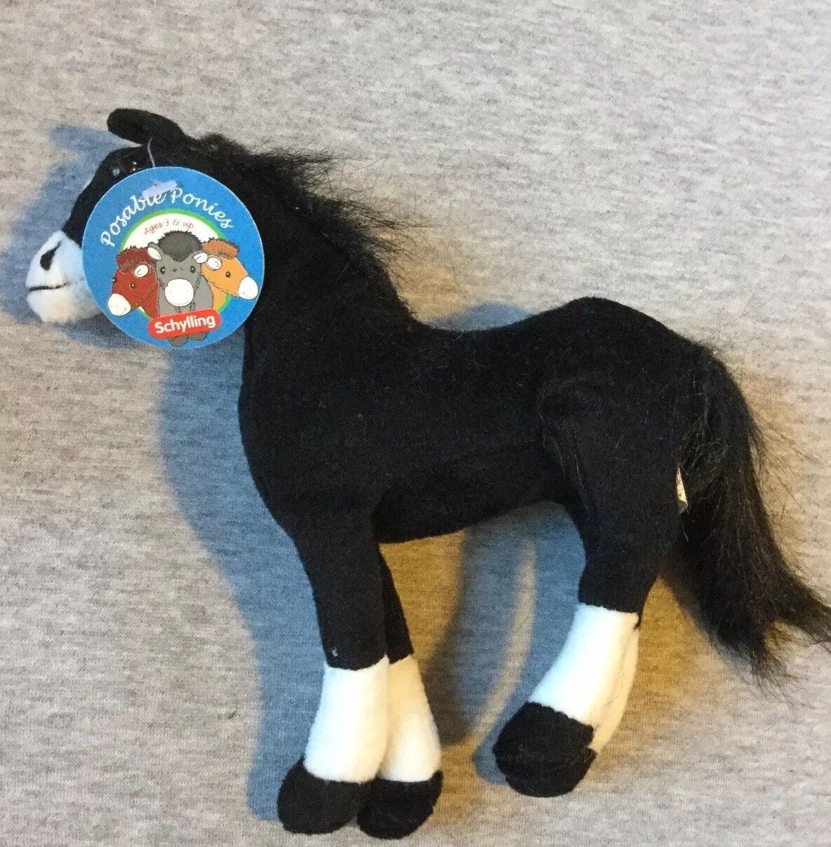 Posable Plush Pony Schylling Ponies 8 inch Arabian Horse Black White Shoes