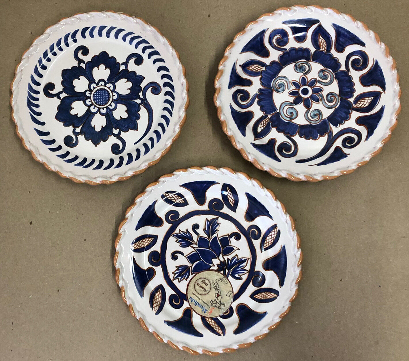 Umbria Mendichi Ceramiche Terrecotte Blue Floral Rope Edge Salad Plate Set of 5