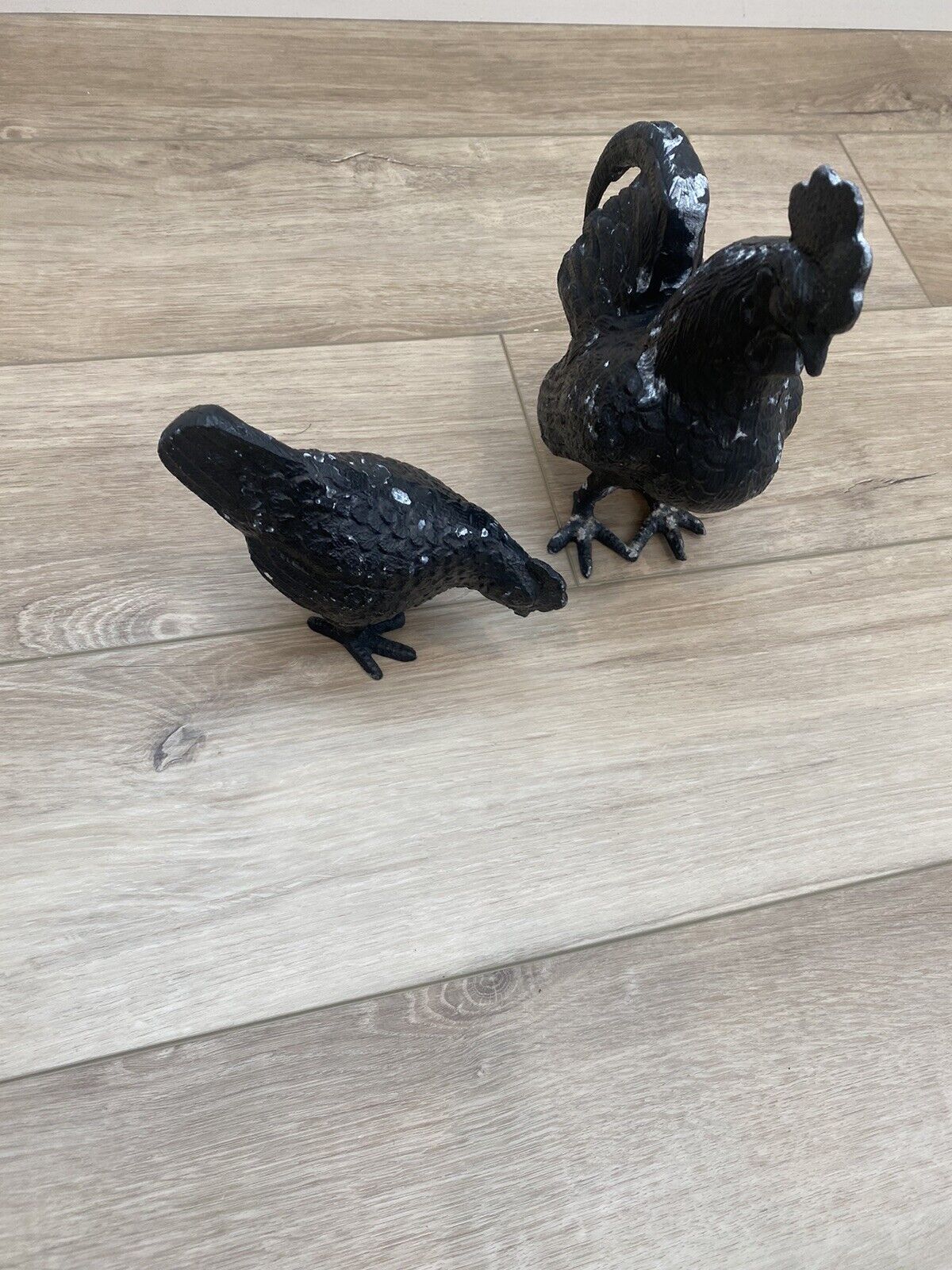 Vintage Rooster And Hen Metal Figurines Farmhouse VTG Folk