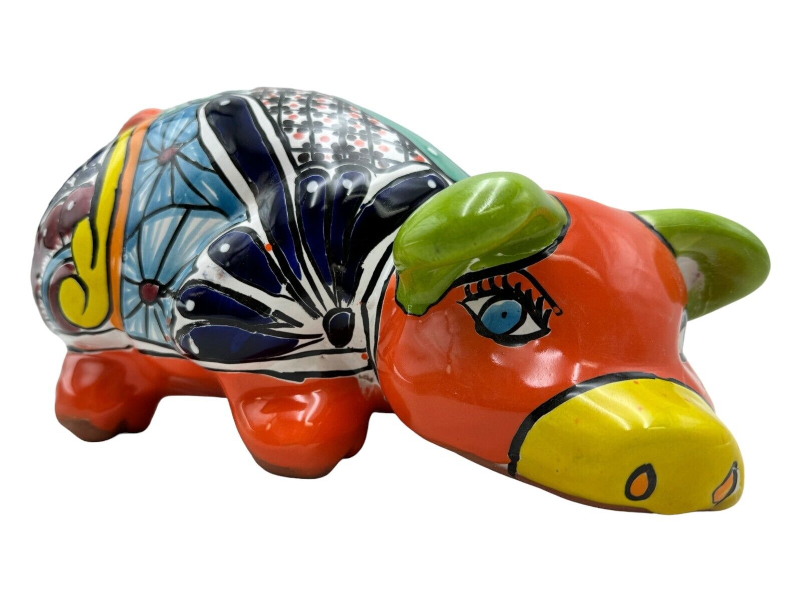 Talavera Pig Sculpture Animal Cute Mexican Pottery Folk Art Hand Painted 13.5\