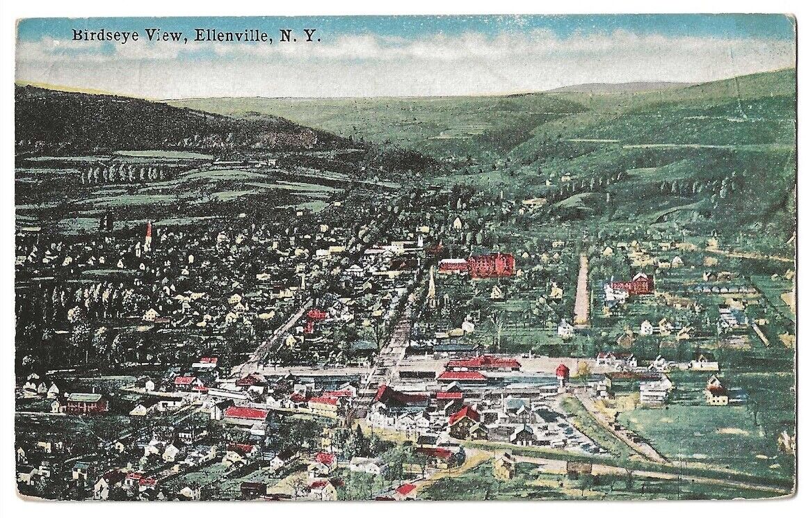 Ellenville, Ulster County New York c1915 Birds Eye View, business area, homes