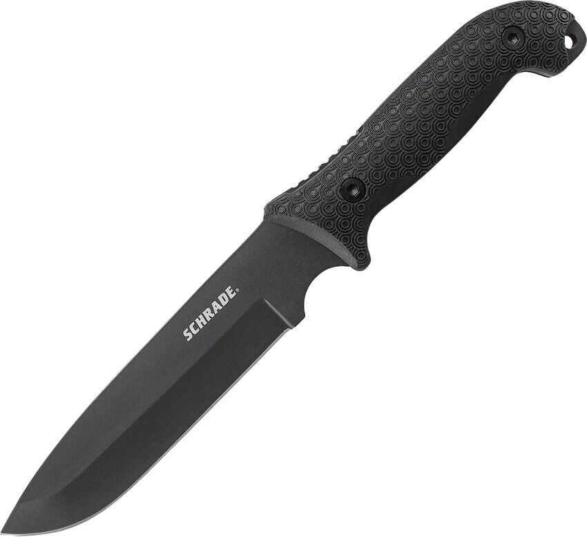 Schrade Frontier Fixed Blade Knife Black TPE Handle 1095 Drop Point Plain SCHF52