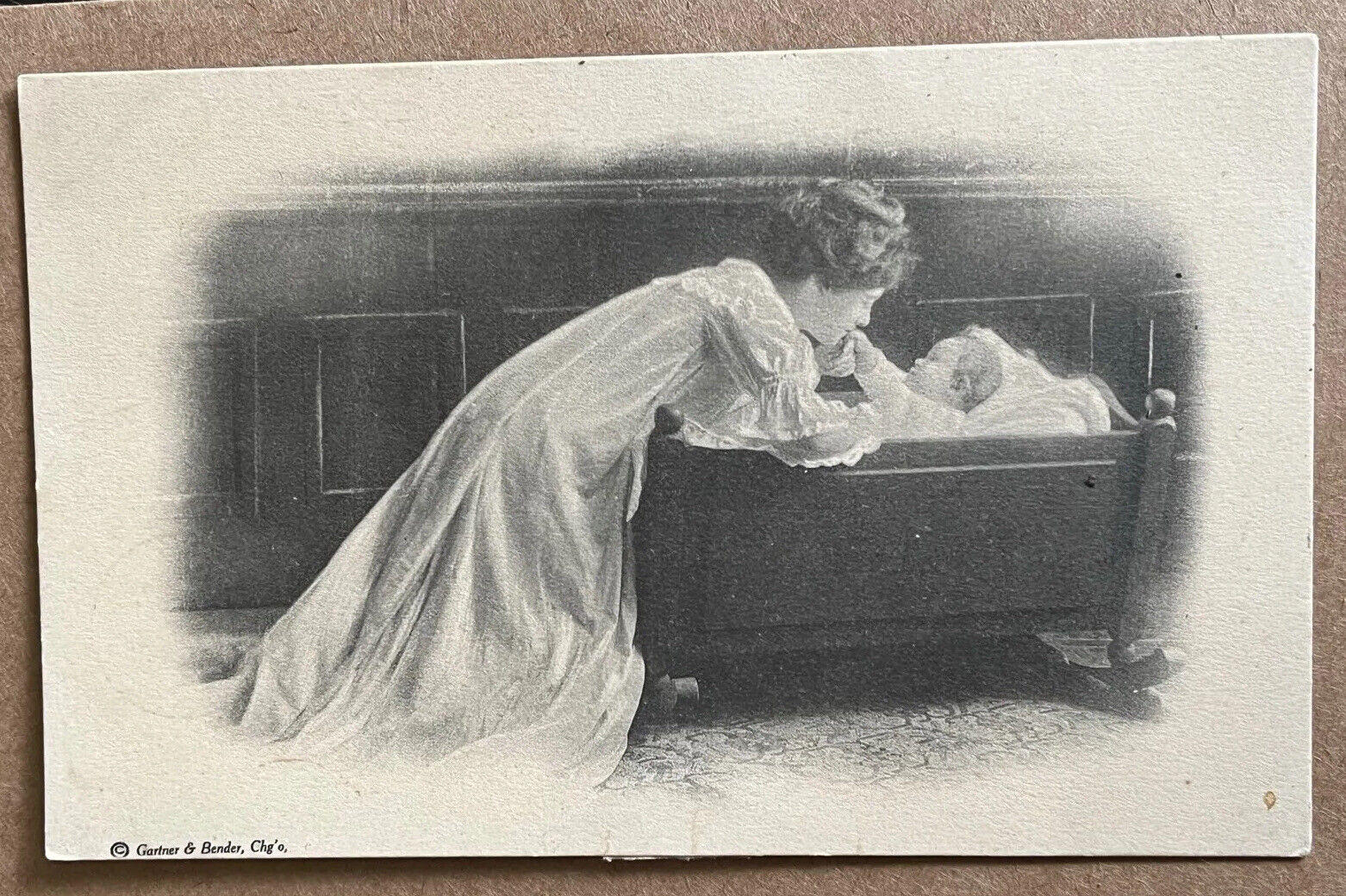Antique Mother and Baby Child in Cradle Beautiful Vintage Art Postcard c1910
