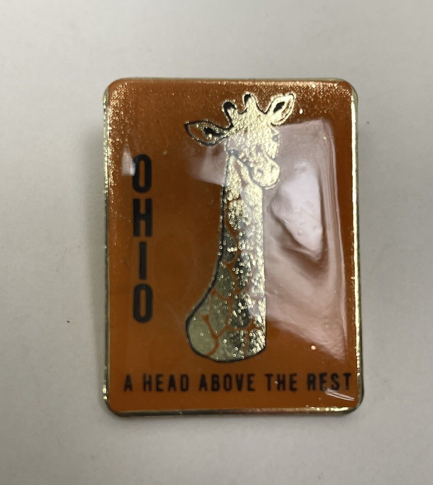 Vtg Ohio A Head Above The Rest Souvenir Pin Hat Lapel Enamel Orange Gold Giraffe