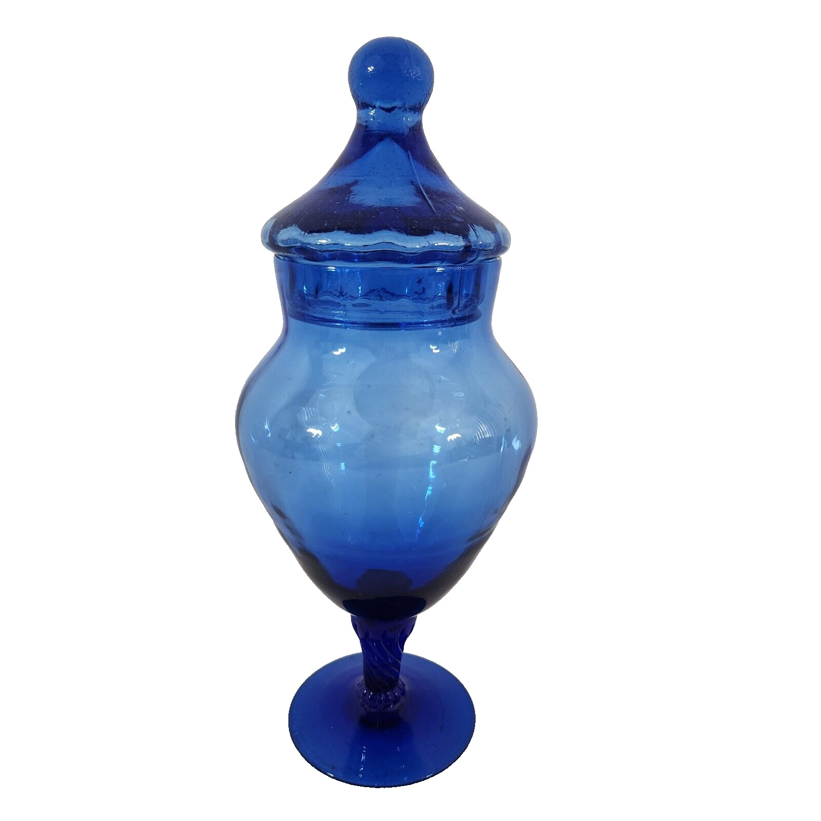 Vtg 1960s Cobalt Blue Pedestal Style Apothecary Empoli Style Jar w/Lid 8.5\