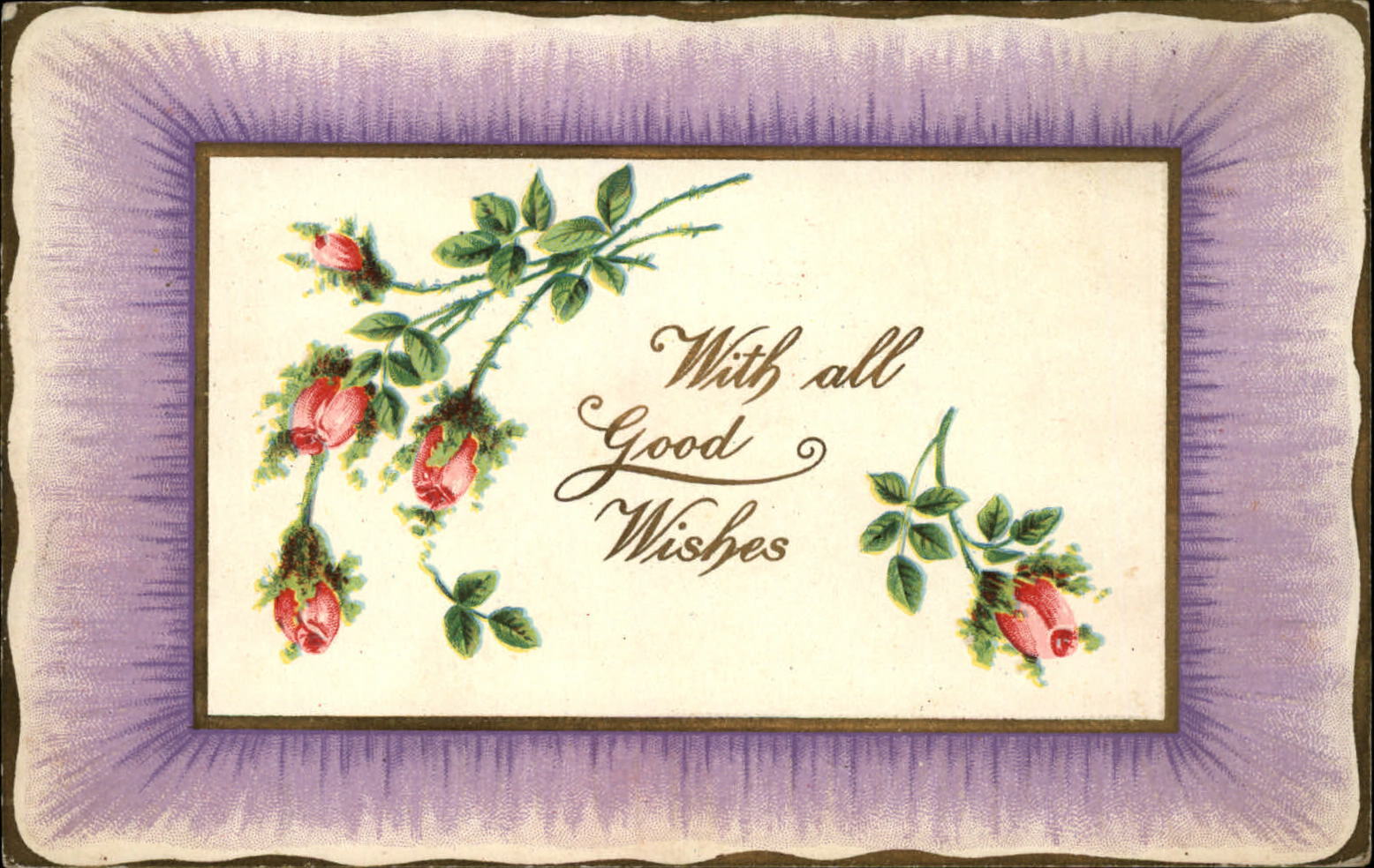 Good Wishes pretty purple pillow edge red roses~ 1911 Vanatta Ohio Bertha Horner