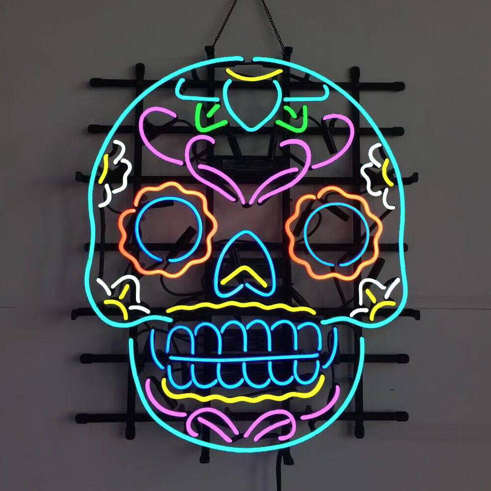 Neon Signs Gift Skull Design Beer Bar Pub Party Store Homeroom Wall Decor 24X20 