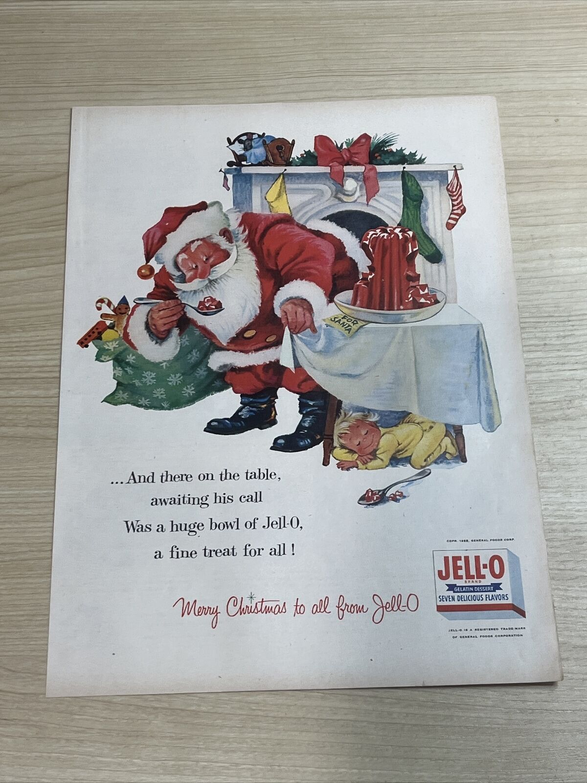 Jello Santa Christmas Gelatin Dessert 1955 Vintage Print Ad Life Magazine