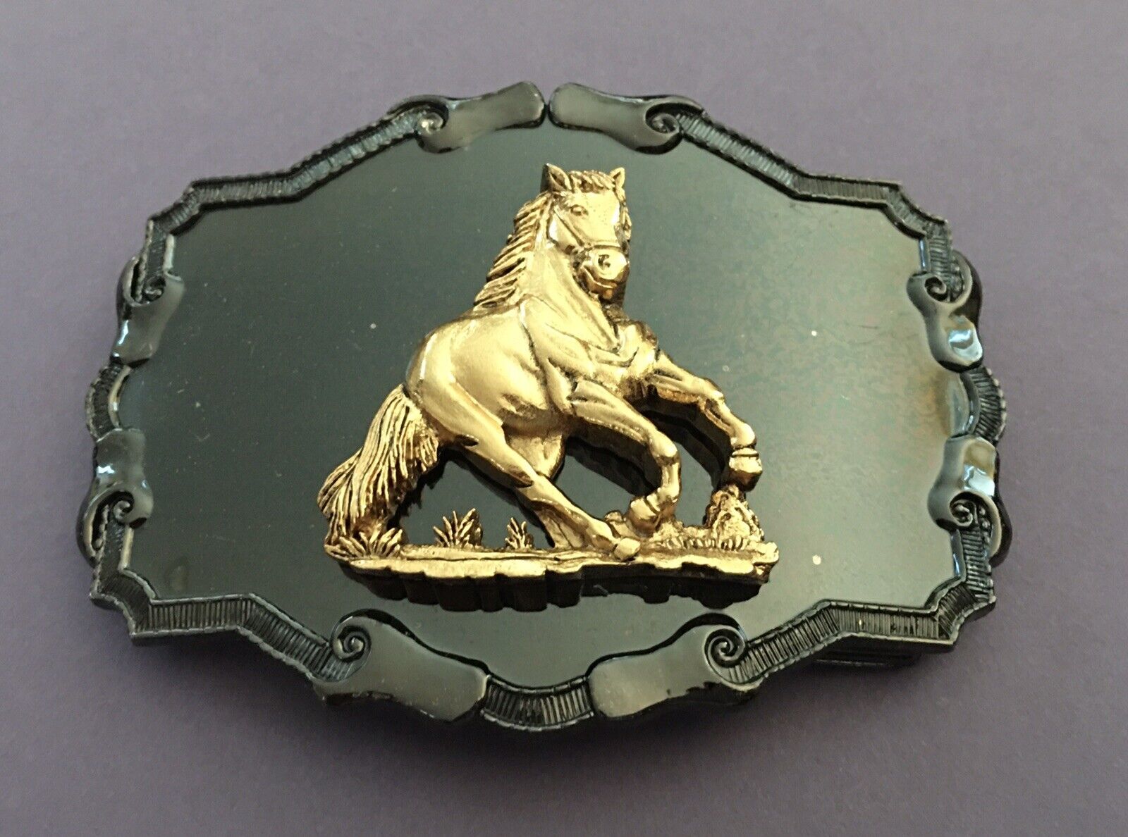 VTG 1978 Raintree Rare Design Golden Wild Stallion American Cowboy Belt Buckle