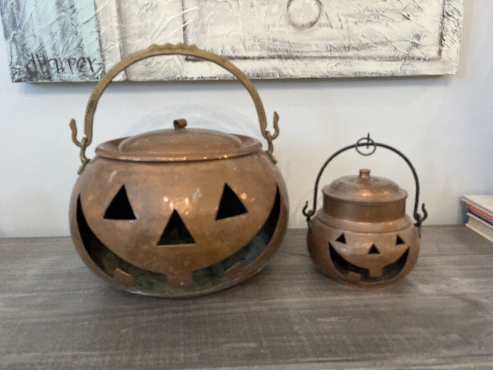 Pair Of Vintage Copper Jack o Lanterns