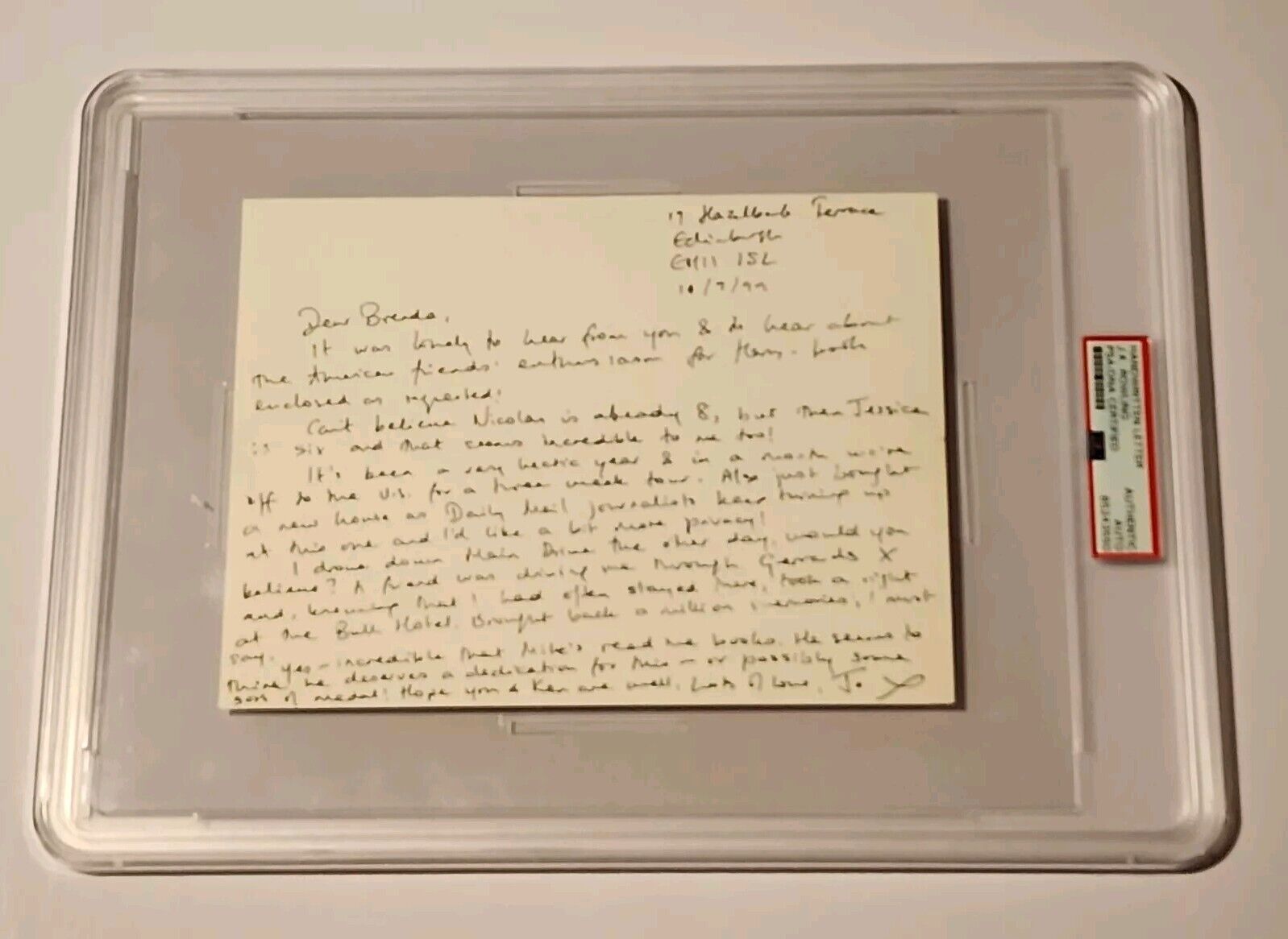 JK Rowling PSA DNA Handwritten Letter Signed Author Autograph Harry Potter J.K.