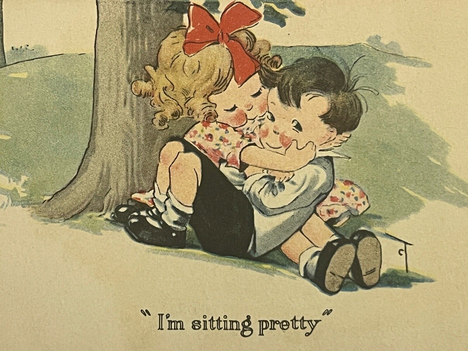 Valentine Postcard Charles Twelvetrees Girl Kissing Boy Sitting Pretty Unused VG