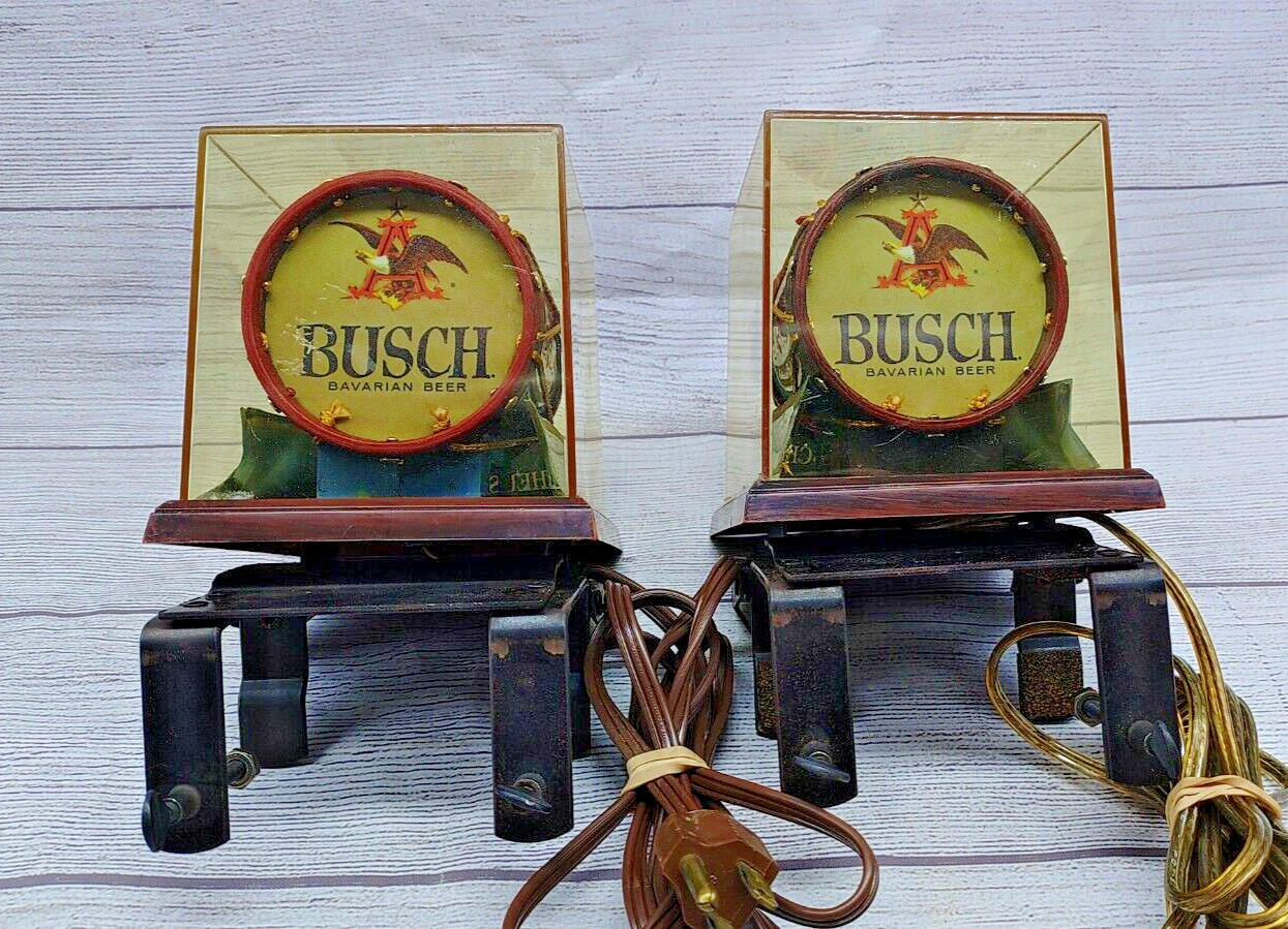 Vintage Busch Bavarian Beer Back Bar Regimental Drum Lamp/Light Set - Tested