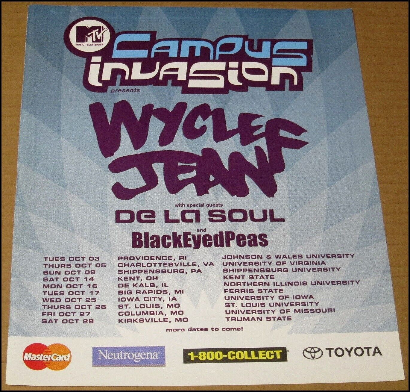 2000 Wyclef Jean MTV Campus Invasion Tour Print Ad Advertisement De La Soul